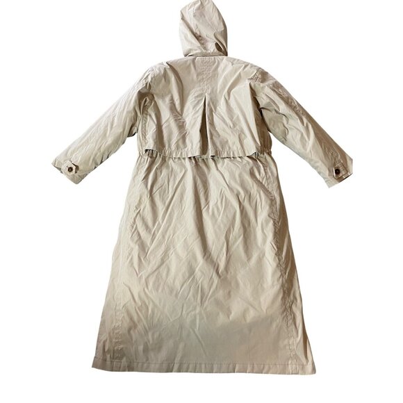 Eddie Bauer Beige Long Coat Goose Down Plaid Lining Button Zipper Closure Medium - Picture 2 of 15